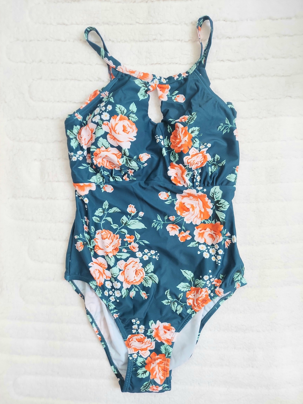 Meetwell Floral Keyhole Teal & Peach Floral One-Piece Swimsuit Women Medium NWT - Picture 6 of 6